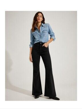 For‎ All Mankind Spencer Flare Jeans Rinse Black Size 28 NWT $208 Mid Rise